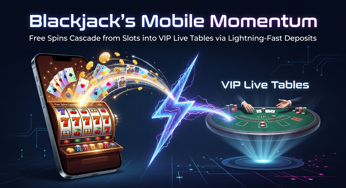 Mobiele blackjack speler met free spins promotie op scherm, slots en live tafels zichtbaar