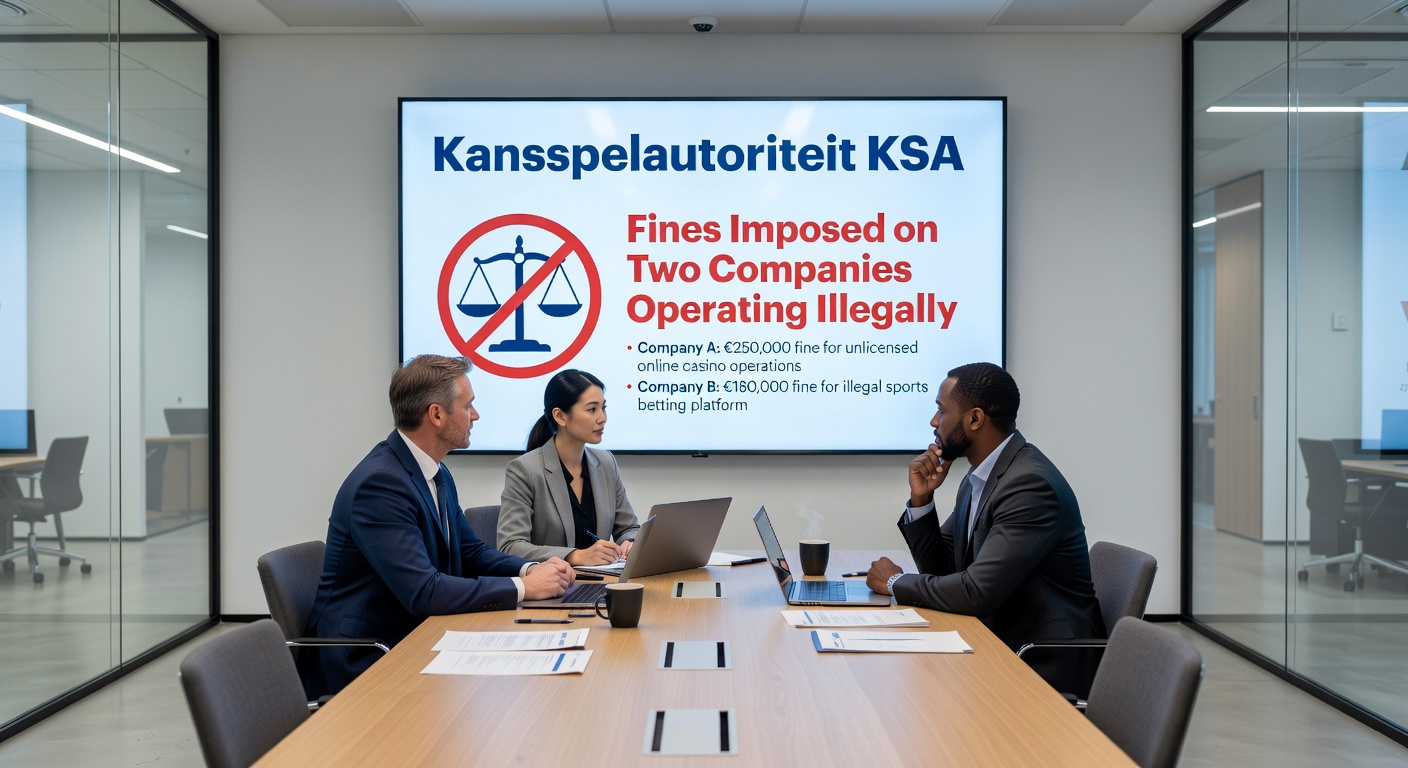 Grafiek met stijgende boetes van KSA tegen illegale goksites, inclusief iconen van eurotekens en verbodssymbolen