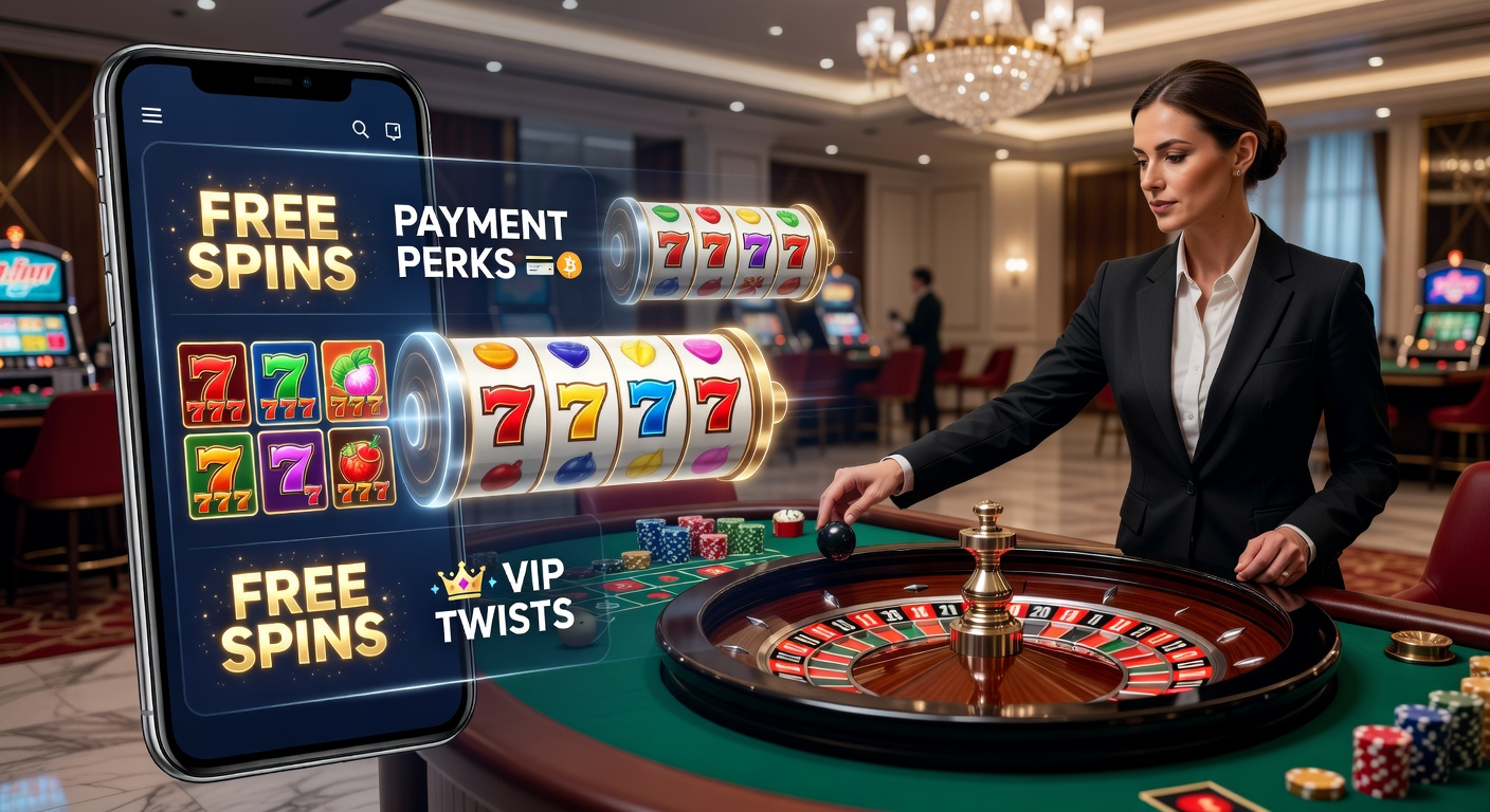 Schermafbeelding van een mobiel casino-app met free spins op slots en een live roulette-tafel in actie, inclusief betalingsiconen en VIP-badges