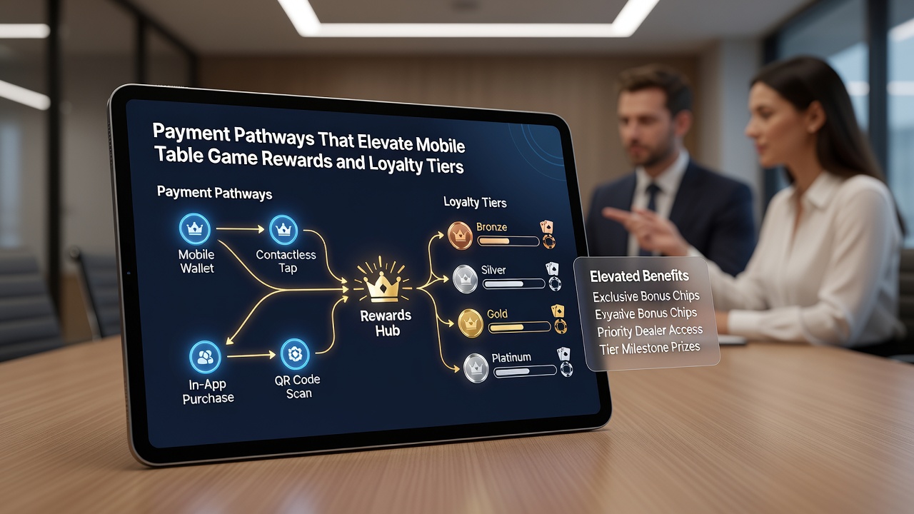 Mobiele app interface met loyaliteitstiers en betalingsopties voor tafelspellen