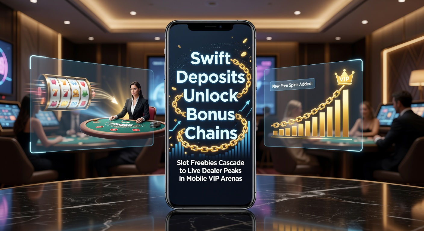 Mobiel scherm met actieve bonusketen van slots naar live blackjack in een VIP-arena